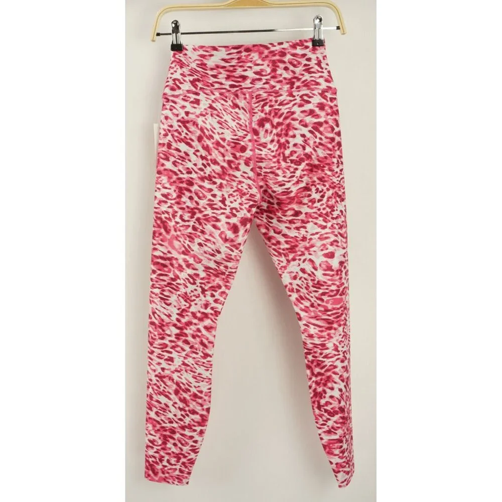 New 89$ Good American Core Power 7/8 Leggings Pink Leopard Wicking Athletic Sz 2